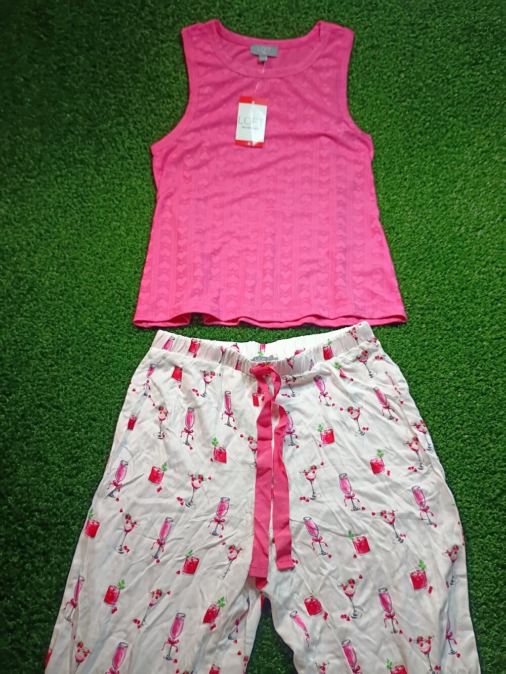 Loft Women's Valentine's Set - Pink Tank & Patterned Pants nwt xs